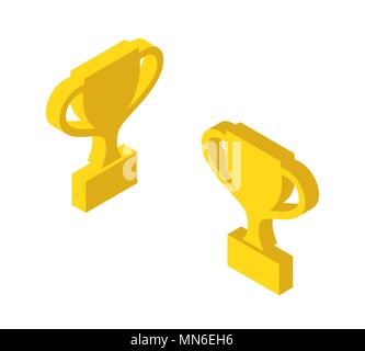 Trophy Cups Awards Icon Set Isometric View Symbol of Success Sport Competition. Vector illustration of Golden Cup Award Stock Vector