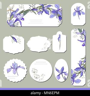 Collection with different floral paper labels for announcements. Stock Vector