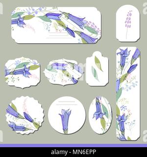 Collection with different floral paper labels for announcements. Stock Vector
