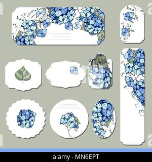 Collection with different floral paper labels for announcements. Stock Vector