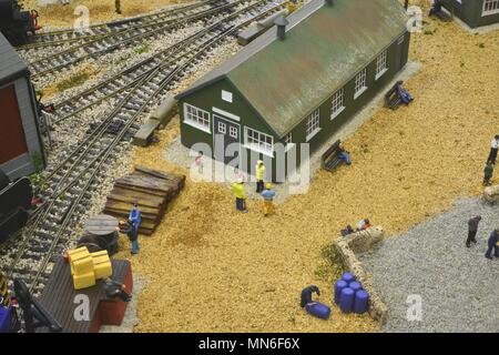 A model railway shunting yard set on a desert landscape Stock Photo