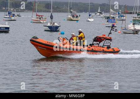 RYA Push the Boat Out day at Royal Cornwall Yacht Club.  Man over board exercise by the RNLI Stock Photo