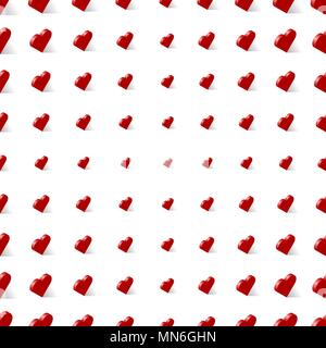 Isometric red hearts love signs seamless vector pattern Stock Vector