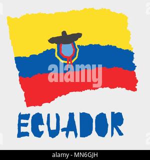 Vintage national flag of Ecuador in torn paper grunge texture style. Independence day background. Isolated on white Good idea for retro badge, banner, Stock Vector