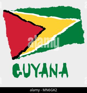 Vintage national flag of Guyana in torn paper grunge texture style. Independence day background. Isolated on white Good idea for retro badge, banner,  Stock Vector