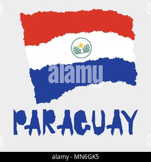 Vintage national flag of Paraguay in torn paper grunge texture style. Independence day background. Isolated on white Good idea for retro badge, banner Stock Vector