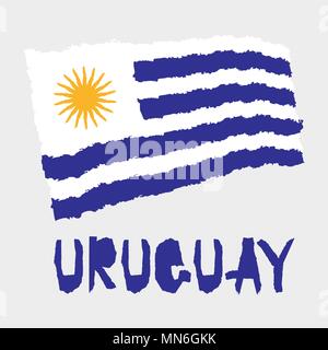 Vintage national flag of Uruguay in torn paper grunge texture style. Independence day background. Isolated on white Good idea for retro badge, banner, Stock Vector