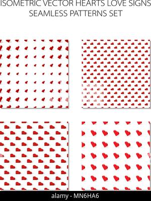 Isometric red hearts love signs seamless vector pattern Stock Vector
