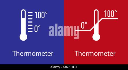 thermometer with scale from 0 to 100. on blue and red background. options Stock Vector