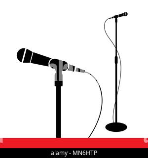 black silhouette of microphone on rack. vector icon on white isolated background Stock Vector