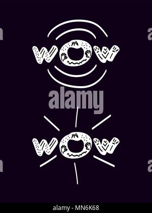 WOW inscription. Hand drawn design word for card, print, poster, emblem, textile, cloth, paper. Vector illustration Stock Vector