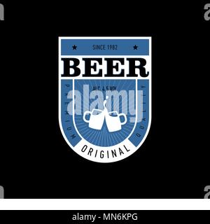 Beer label with picture of beer mugs. sign for beer company Stock Vector