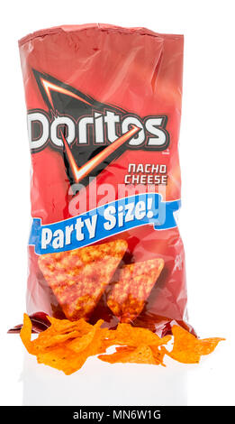 Winneconne, WI -  28 April 2018: A bag of Doritos Nacho cheese flavor chips on an isolated background. Stock Photo