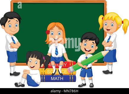 Cartoon school kids studying in the classroom Stock Vector