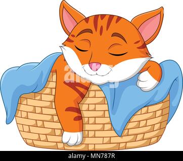 cute little cat in bed character vector illustration design Stock