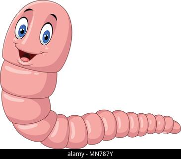 Cartoon happy earthworm isolated on white background Stock Vector