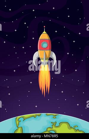Space rocket flying in space out of the Earth