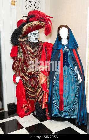 New York, NY - May 13, 2018: Costumes on display at 30 years of Broadway musical Phantom of the Opera at Pierre Hotel Stock Photo