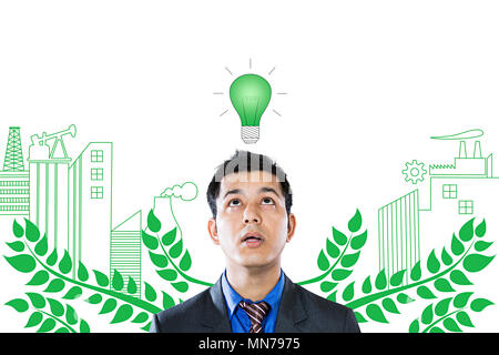 1 Business Male Watching Bulb Environmental-concern Safe Electricity Illustration Stock Photo