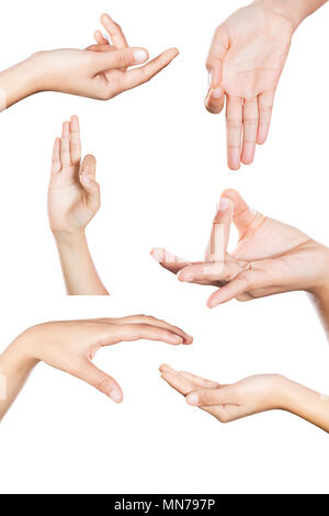 Indian Female hand gestures and signs collection isolated over white background Stock Photo