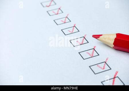 Check boxes on white a paper - closeup Stock Photo