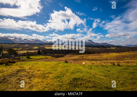 A panoramic view of the Ben Nevis Range from Spean Bridge in the Highlands of Scotland. Stock Photo