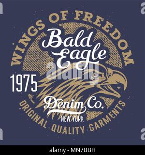 Eagle T-shirt graphics / Vintage Typography / Original graphic Tee / Grunge Denim texture Stock Vector