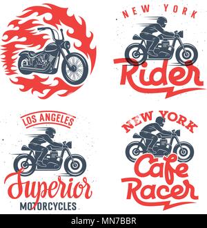 Motorcycle t-shirt graphic designs / Set of four motorcycle prints /  Graphic Tee / Handmade typography Stock Vector
