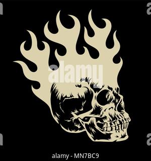 The skull in fire / T-shirt graphics / Vintage Vector Illustration / Original graphic Tee / Skull Tattoo Stock Vector
