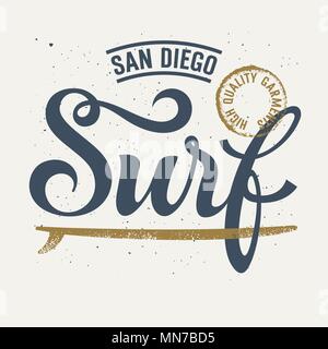 Surfing artwork / Surf handmade typography / T-shirt apparel print graphics / Original graphic Tee Stock Vector