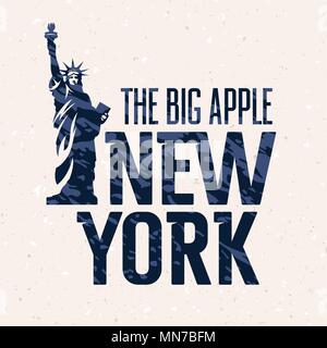 New York vintage textured typography. T shirt apparel fashion print. Grunge background. Statue of Liberty Stock Vector