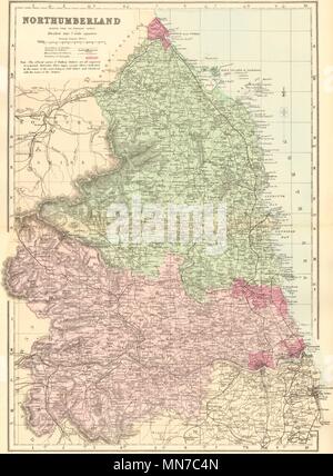NORTHUMBERLAND antique county map by GW BACON 1891 old plan chart Stock ...