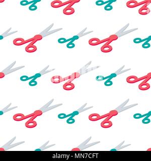 Seamlees pattern with Isometric 3d school supplies, scissors. Vector Back to school background with stationery. Office accessories. Stock Vector
