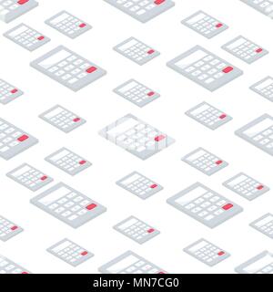 Seamlees pattern with Isometric 3d school supplies  calculator.  Vector Back to school background with stationery. Office accessories. Stock Vector