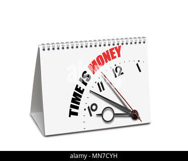 Time is money  desk calendar isolated on white with clipping path, Path for the first sheet Stock Photo