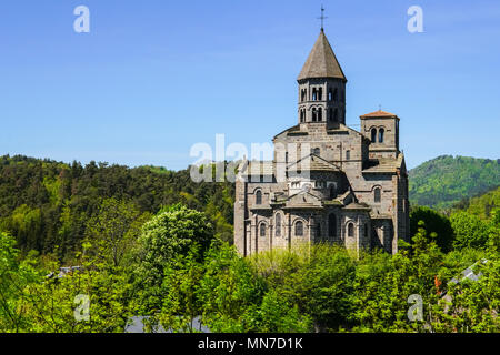 View of Notre-Dame-du-Mont-Cornadore, Saint-Nectaire, Le Puy-en-Velay, Auvergne region, France. Stock Photo
