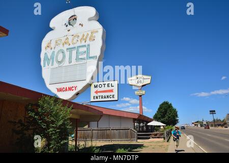 TUCUMCARI, NEW MEXICO - JULY 21: Apache Motel on Historic Route 66 on July 21, 2017 in Tucumcari, New Mexico. The Apache Motel has been serving travel Stock Photo