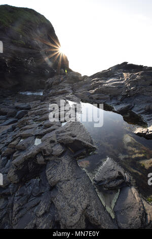 Rock Pool Strangles Beach North Cornwall Stock Photo