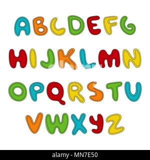 Handwritten Font Colorful Kids Sketch Alphabet And Numbers Stock