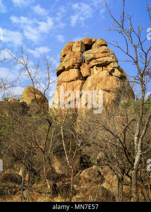 Balancing rocks in Matobo National Park, Zimbabwe, formed by millions of years of weathering. September 26, 2016. Stock Photo
