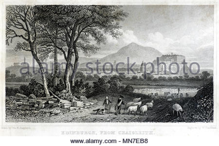 Edinburgh from Craigleith, antique engraving from 1829 Stock Photo