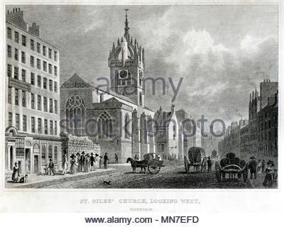 St. Giles Church, Edinburgh, looking west, antique engraving from 1829 Stock Photo