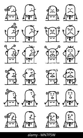 Cartoon Characters Set - Unhappy and Sad Faces Stock Vector