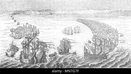 SHIPS. Spanish Armada attacked, English fleet 1845 old antique print picture Stock Photo