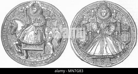 DECORATIVE. Seal of Queen Elizabeth 1845 old antique vintage print picture Stock Photo