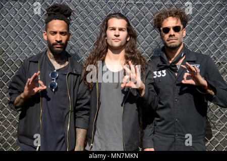Somerset, Wisconsin, USA. 13th May, 2018. Post-hardcore band The Fever 333 poses backstage during the Northern Invasion Music Festival in Somerset, Wisconsin. Ricky Bassman/Cal Sport Media/Alamy Live News Stock Photo