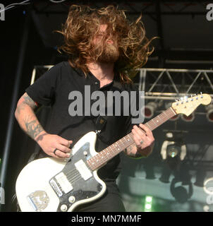 Somerset, Wisconsin, USA. 13th May, 2018. Guitarist Joey Bradford of the band The Used performs during the Northern Invasion Music Festival in Somerset, Wisconsin. Ricky Bassman/Cal Sport Media/Alamy Live News Stock Photo