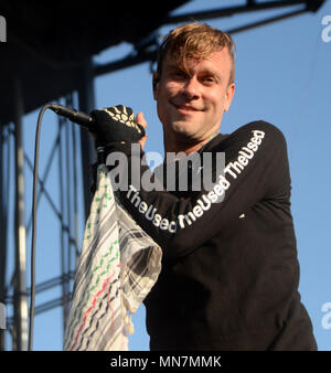Somerset, Wisconsin, USA. 13th May, 2018. Lead singer Bert McCracken of the band The Used performs during the Northern Invasion Music Festival in Somerset, Wisconsin. Ricky Bassman/Cal Sport Media/Alamy Live News Stock Photo