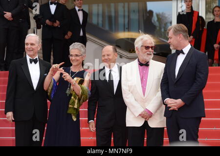 Cannes, France. 13th May, 2018. CANNES, FRANCE - MAY 13: (L-R) Actor Keir Dullea, director Christopher Nolan, Stanley Kubrick's daughter Katharina Kubrick and Stanley Kubrick's producing partner and brother-in-law Jan Harlan attend the screening of '2001: A Space Odyssey' ahead of the 'Sink Or Swim (Le Grand Bain)' Premiere during the 71st annual Cannes Film Festival at Palais des Festivals on May 13, 2018 in Cannes, France. Credit: Frederick Injimbert/ZUMA Wire/Alamy Live News Stock Photo