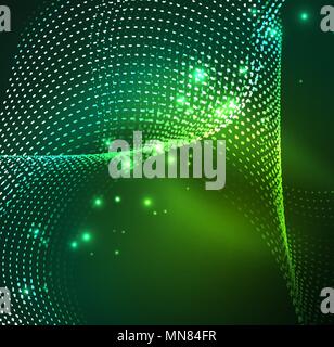 Array with dynamic particles. Vector sound wave. 3d technology style ...